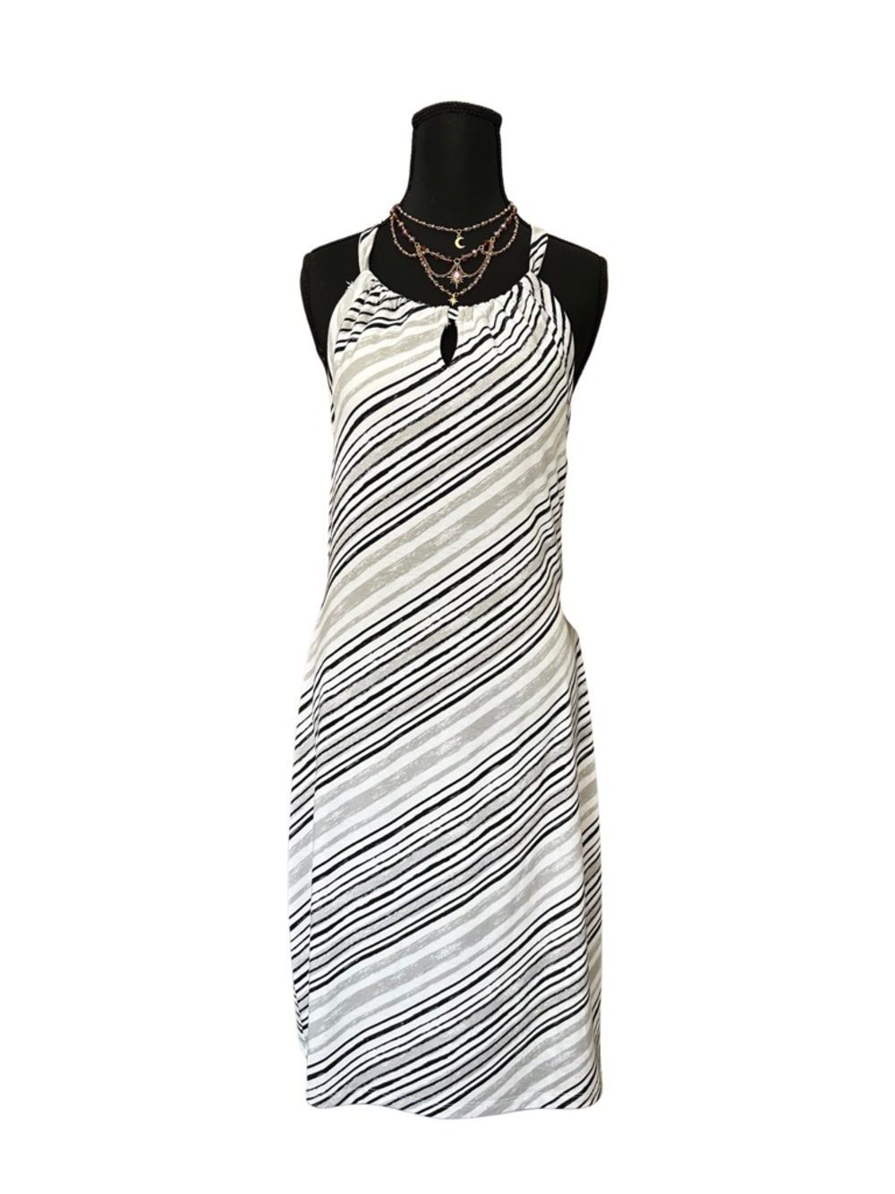 Dakini Diagonal Black & White Halter-Style Midi Dress
